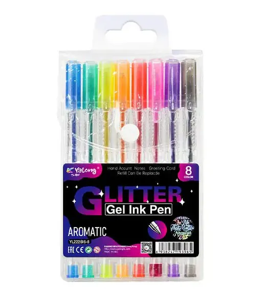 POCHETTE DE 8 STYLOS GEL GLITTER YALONG